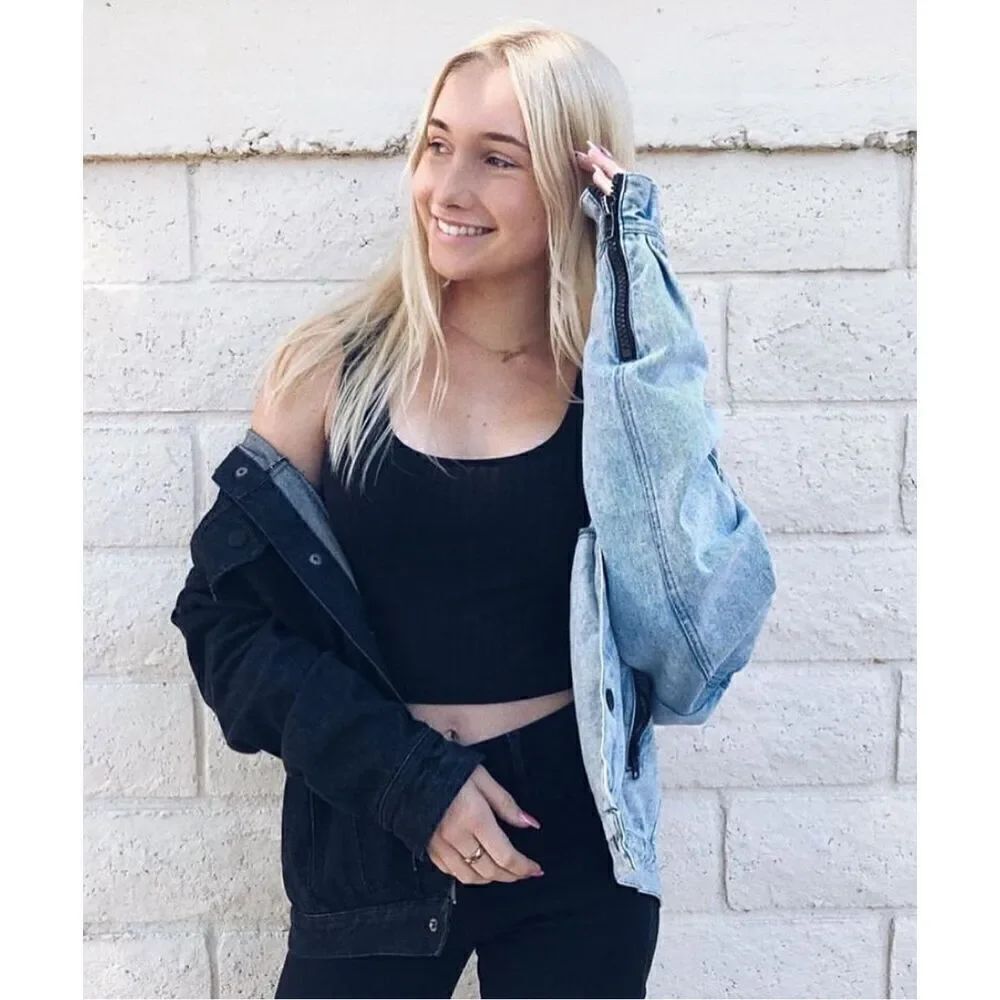 True IMG Two Tone Denim Truck Jacket Women’s Small Jean & Black